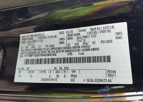 2022 Ford F-150 Xl from USA, damaged, VIN 1FTMF1EB7NKD99162